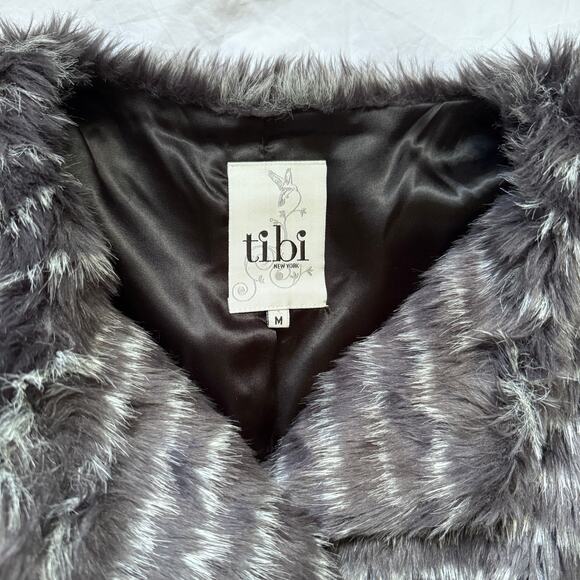 Tibi faux fur coat, size M, charcoal grey w/ white stripe, 3/4 sleeve EUC - Picture 1 of 6